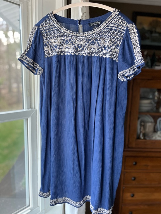 Lucky Brand Dresses & Skirts - Lucky Brand Gauzy Blue Embroidered Short Sleeve Boho Dress Sz XS